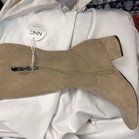 NNG Comfort Thigh High Low Block Heel Faux Suede Over The Knee Beige Boots 9.5 - Picture 6 of 8